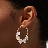 Pearlized Flower 50MM Gold-tone Hoop Earrings