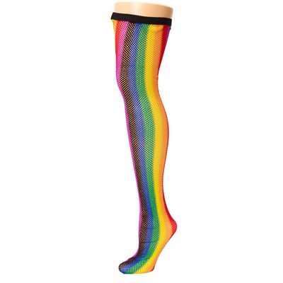 Rainbow Stripe Mesh Over The Knee Socks
