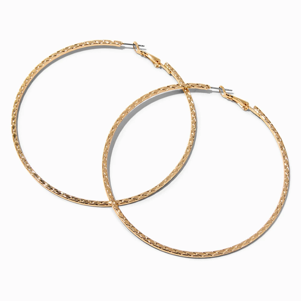 Gold-tone Textured Snakeskin 80MM Hoop Earrings