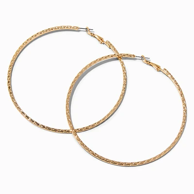 Gold-tone Textured Snakeskin 80MM Hoop Earrings