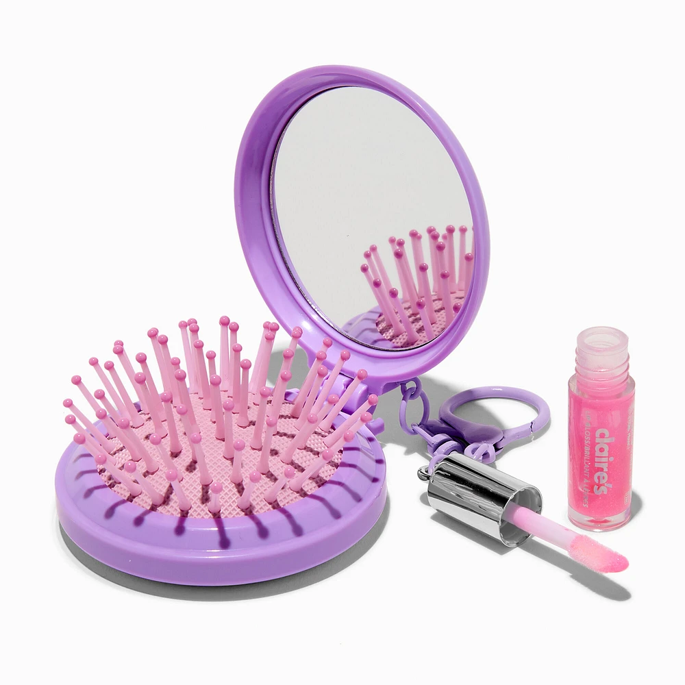 Purple Y2K Unicorn Hair Brush & Lip Gloss Keychain