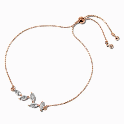 Rose Gold-tone Cubic Zirconia Leaf Adjustable Bracelet