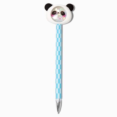 Blue Checkered Panda Shaker Glitter Pen