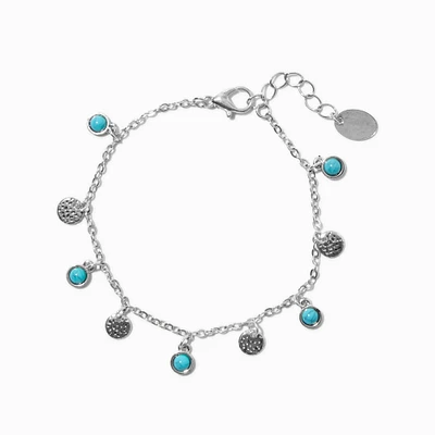 Silver-tone Coin Turquoise Dangle Western Charm Bracelet