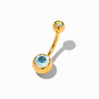 18K Gold Plated Titanium Iridescent Crystal 14G Belly Bar