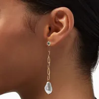 Gold Paperclip Pearl 3" Drop Earrings