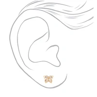 Gold-tone Cubic Zirconia Butterfly Stud Earrings