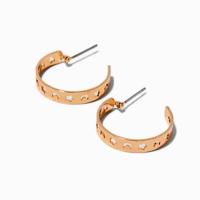 Gold-tone Moon & Stars Cut-Out Half Hoop Earrings