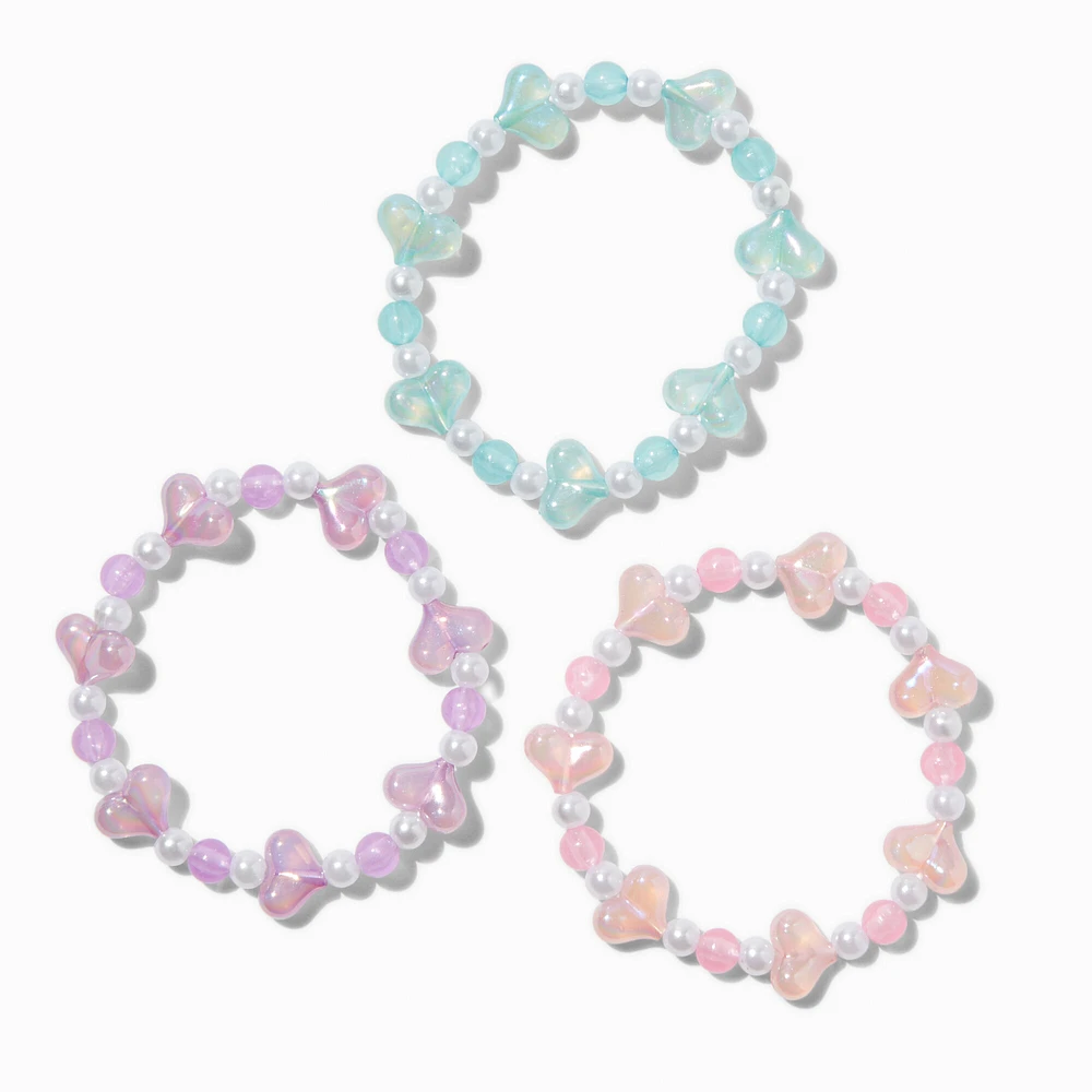 Claire's Club Glow in the Dark Pastel Heart Beaded Stretch Bracelet Set - 3 Pack