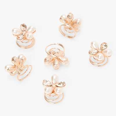 Rose Gold Daisy Rhinestone Hair Spinners - 6 Pack