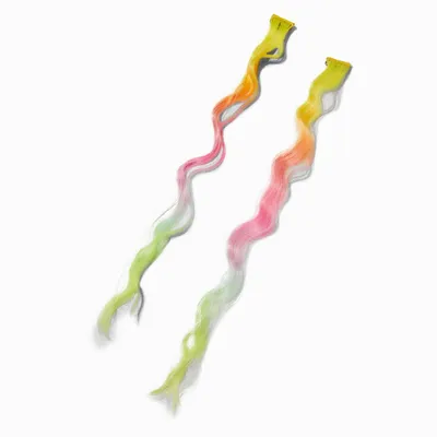 Rainbow Curly Faux Hair Clip In Extensions - 2 Pack