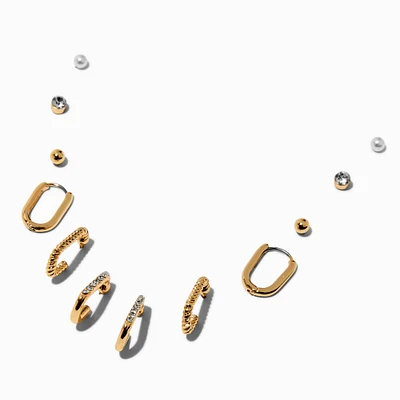 Gold-tone Oval Hoop Earring Stackables Set - 6 Pack