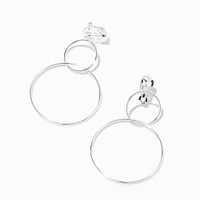 Silver Wire Circles 2'' Clip On Drop Earrings