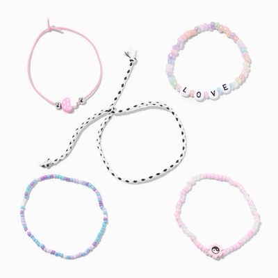 Pink Love Beaded & Woven Bracelet Set - 5 Pack