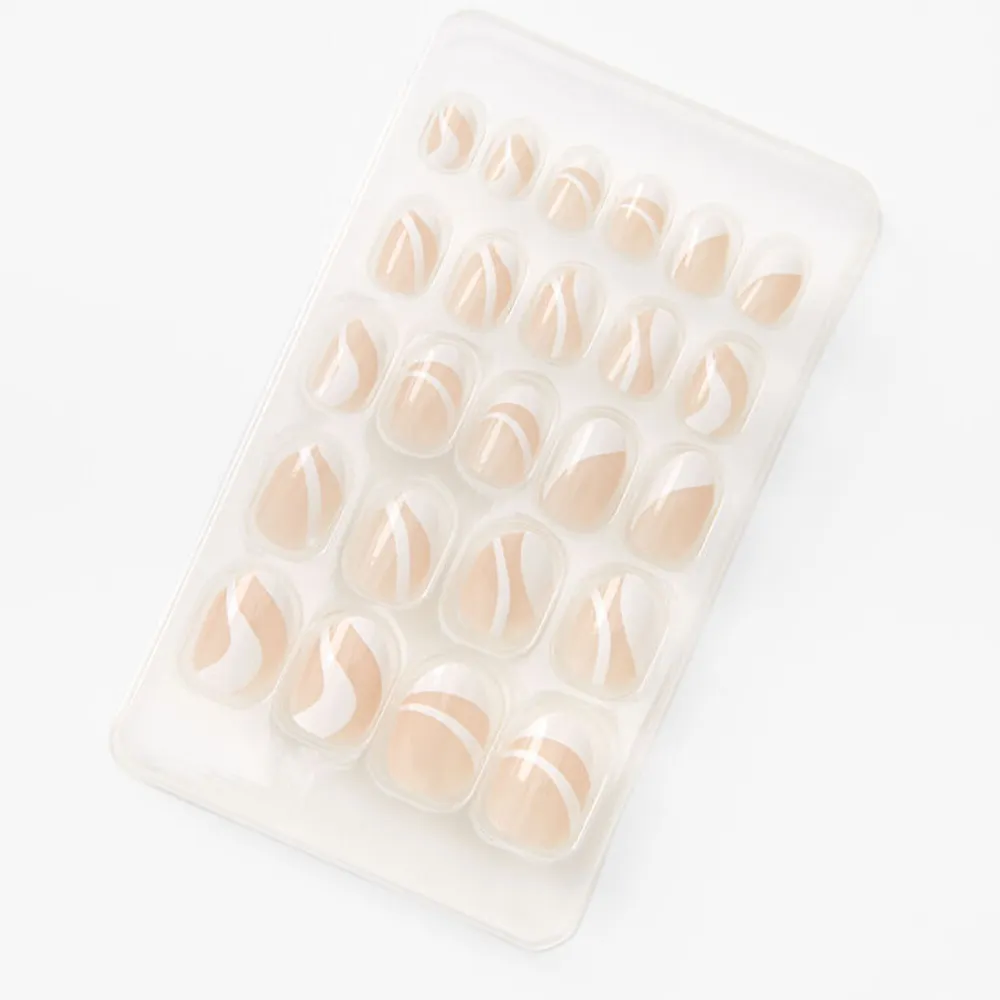 White Swirl Stiletto Press On Vegan Faux Nail Set - 24 Pack