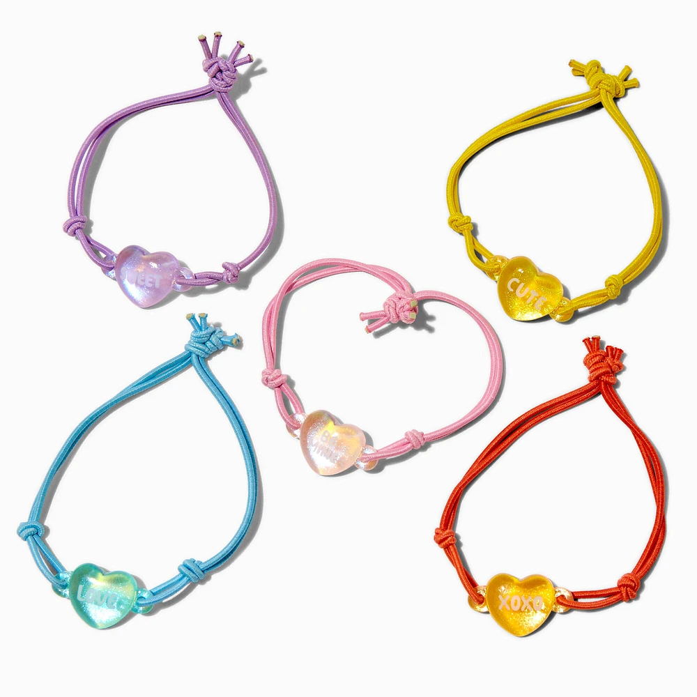 Candy Heart Valentine's Day Adjustable Bracelets - 5 Pack