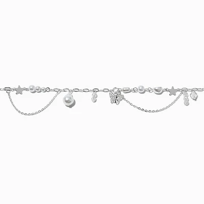 Silver-tone Pearl & Butterfly Choker Necklace