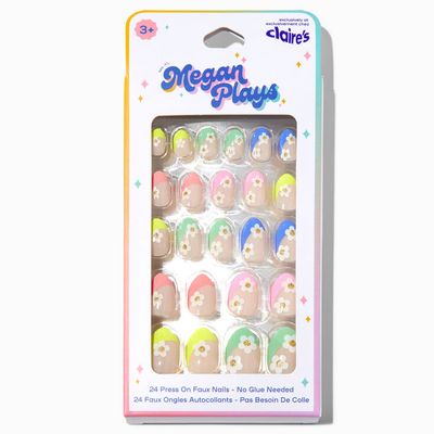 MeganPlays™ Claire's Exclusive Rainbow Tip Daisy Stiletto Press On Faux Nail Set - 24 Pack