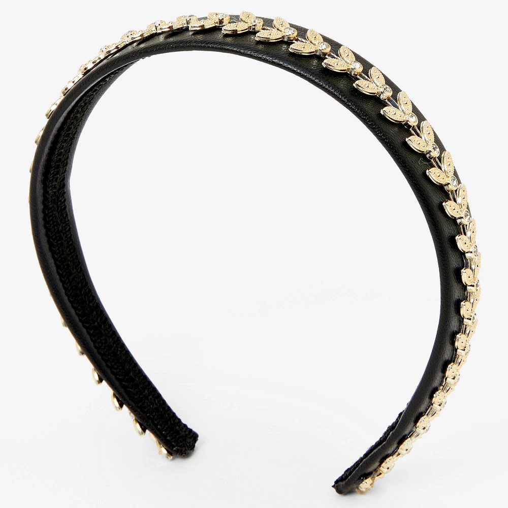 Gold Embellished Flower Headband - Black