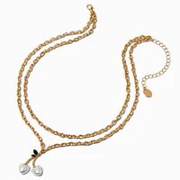 Gold-tone Pearl Cherry Chain Multi-Strand Necklace