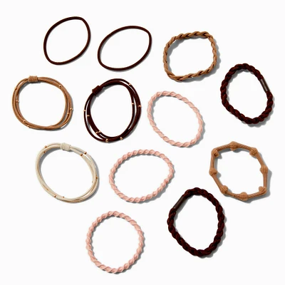 Boho Brown & Pink Mixed Hair Ties - 12 Pack
