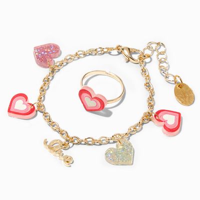 Claire's Club Pink Dangle Hearts Gold Jewelry Set - 3 Pack