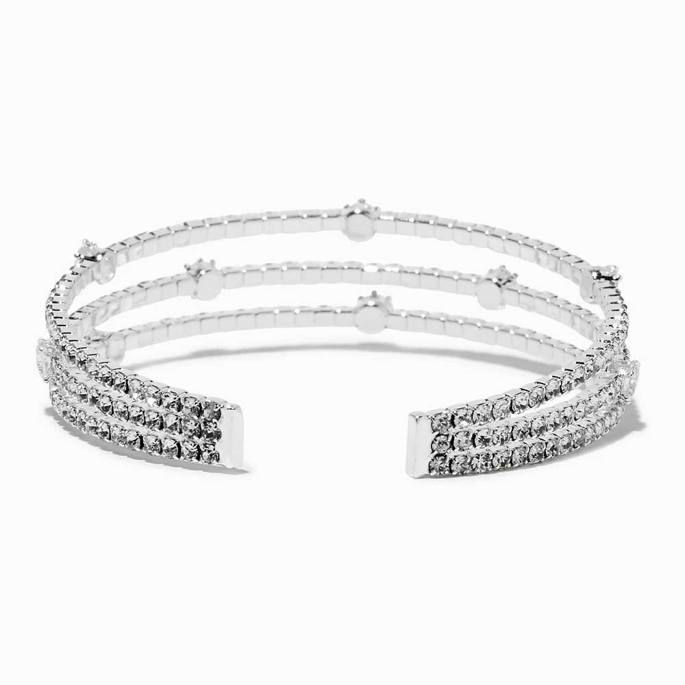 Rhinestone Triple-Row Cuff Bracelet