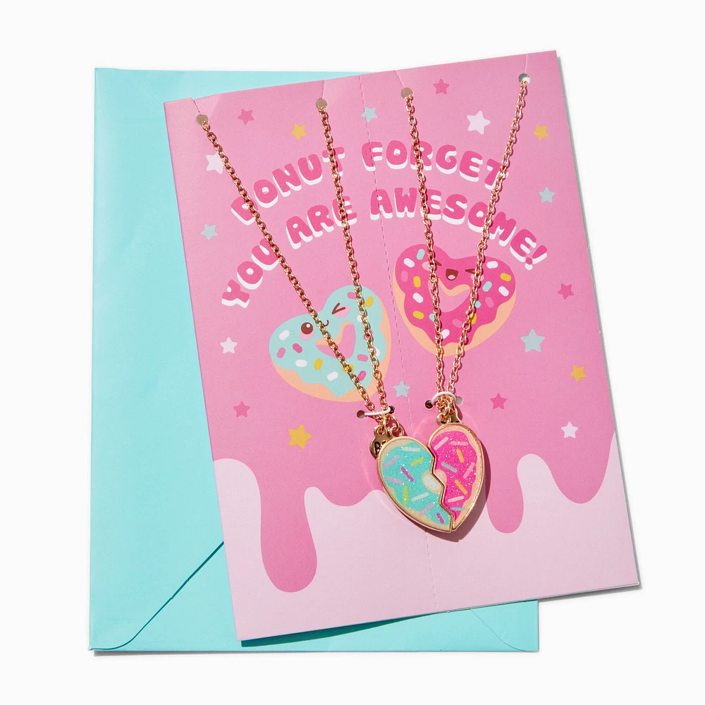 Birthday Card & Best Friends Glitter Heart Pendant Necklace Set - 3 Pack