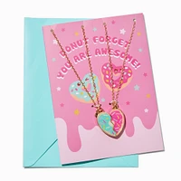 Birthday Card & Best Friends Glitter Heart Pendant Necklace Set - 3 Pack