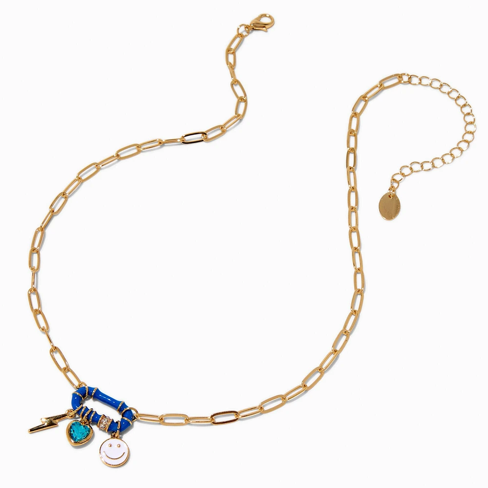 Blue Oval Carabiner Cluster Charm Pendant Necklace