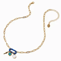 Blue Oval Carabiner Cluster Charm Pendant Necklace