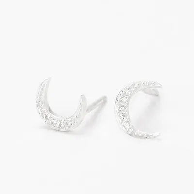 Sterling Silver Cubic Zirconia Crescent Moon Stud Earrings