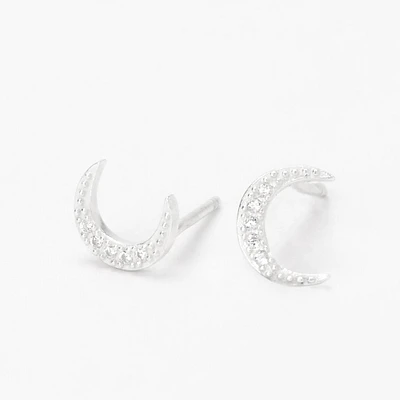 C LUXE by Claire's Sterling Silver Cubic Zirconia Crescent Moon Stud Earrings