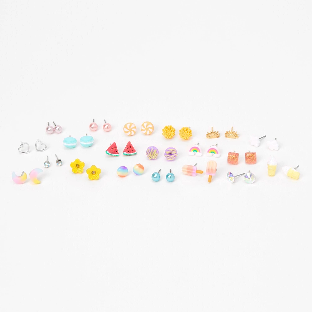 Pastel Rainbow Mixed Stud Earrings -20 Pack