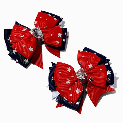 Red, White, & Blue Stars Bow Hair Clips - 2 Pack