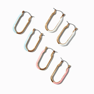 Gold-tone Squoval Hoop Colored Enamel Earring Stackables Set - 3 Pack