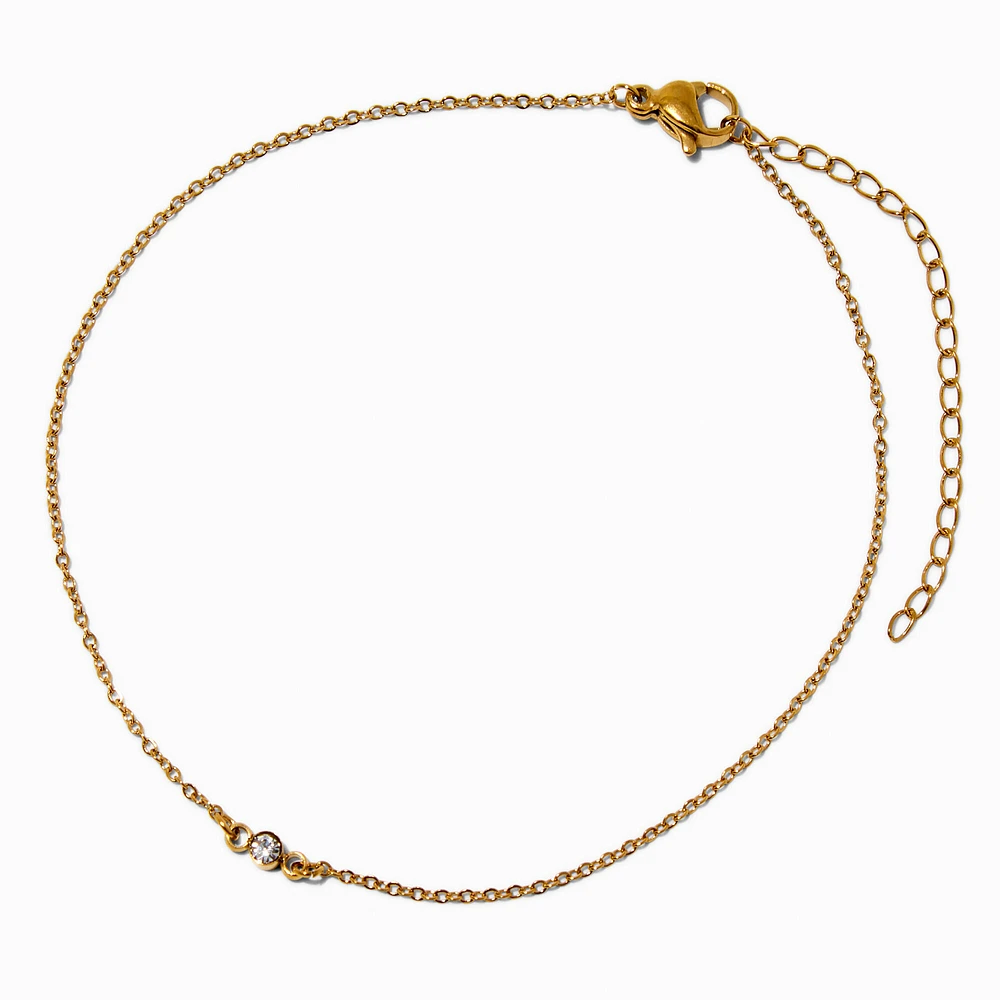 Gold-tone Stainless Steel Single Crystal Chain Anklet