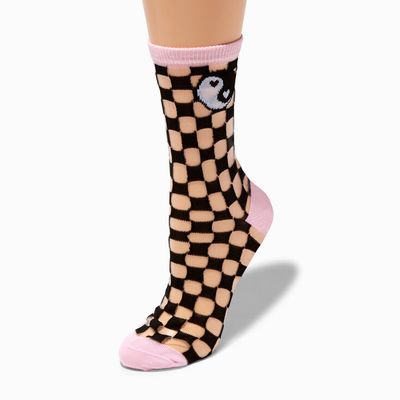 Yin Yang Checkerboard Sheer Crew Socks