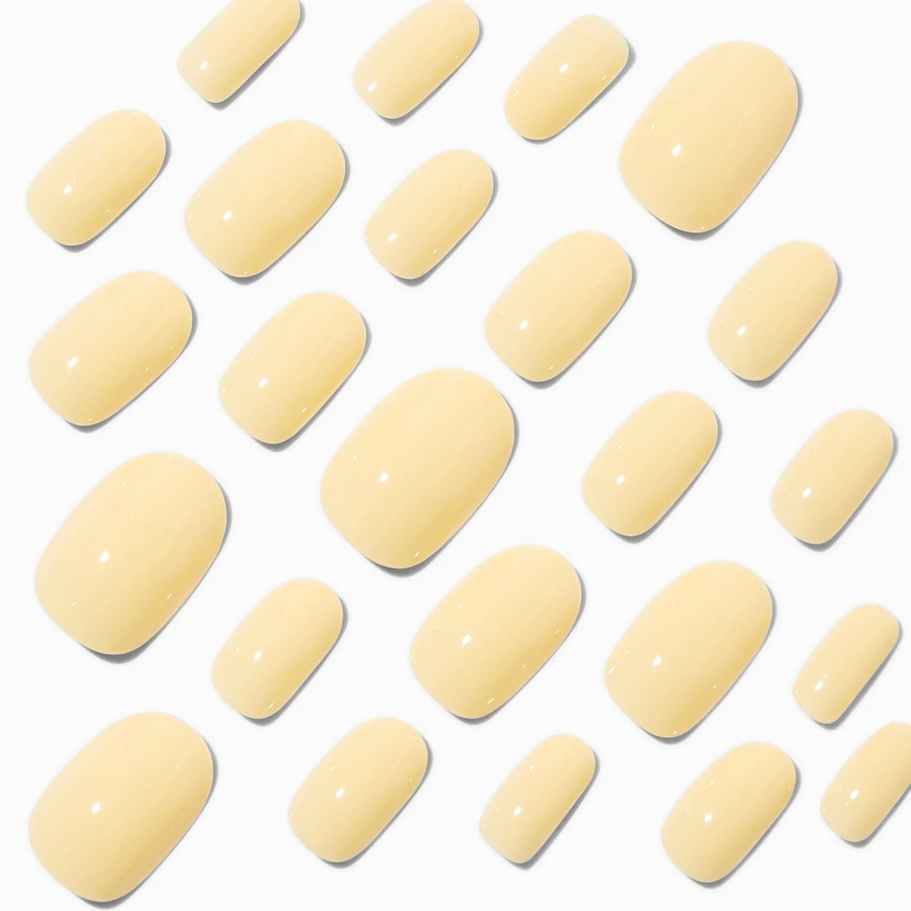 Glossy Butter Yellow Squoval Vegan Faux Nail Set - 24 Pack