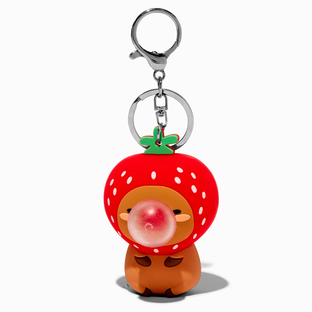 Strawberry Capybara Squeeze Keychain