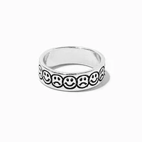 Silver-tone Happy & Sad Face Band Ring