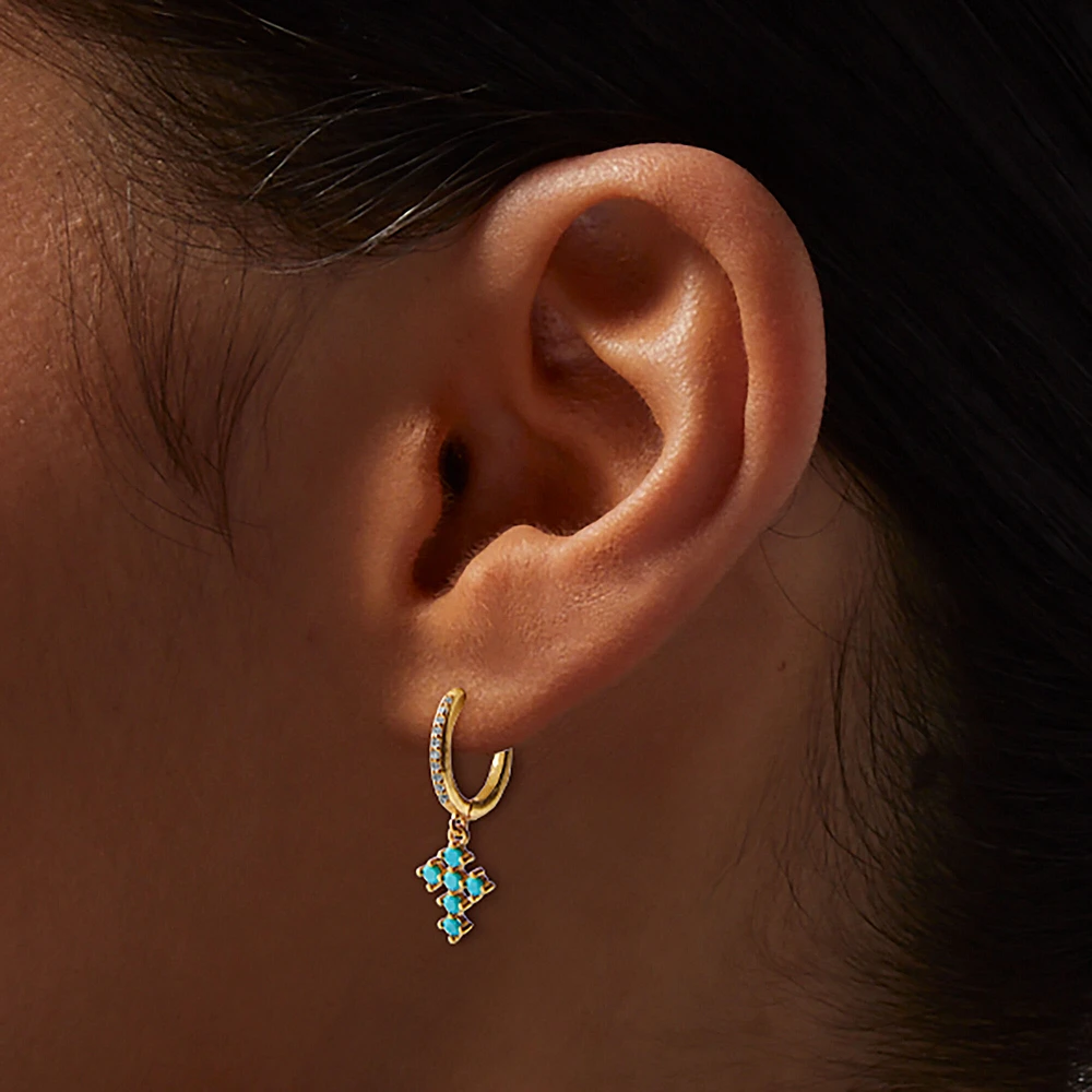 C LUXE by Claire's 18k Gold Plated Turquoise Cross Earring Stackables Set - 3 Pack