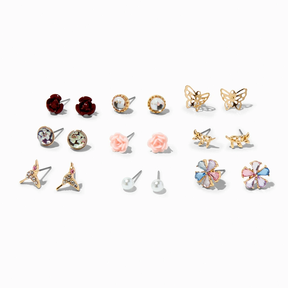 Gold Western Theme Stud Earrings - 9 Pack