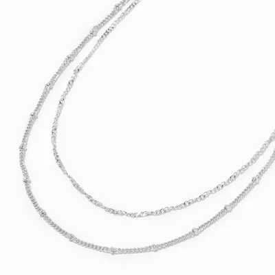 Silver Beaded Chain Multi-Strand Necklace