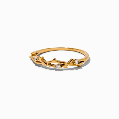 Gold-tone Stainless Steel Intertwined Embellished Branch Ring