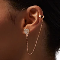 Gold-tone Pavé Heart Connector Earring