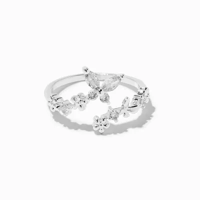 Silver-tone Cubic Zirconia Butterfly Wrap Ring