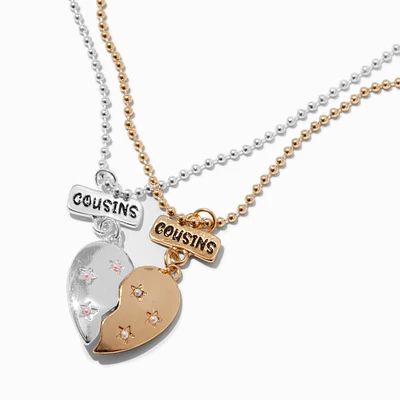 Cousins Mixed Metal Split Heart Pendant Necklaces - 2 Pack