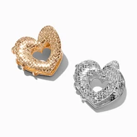 Mixed Metal Textured Heart Hair Claws - 2 Pack