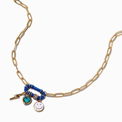 Blue Oval Carabiner Cluster Charm Pendant Necklace